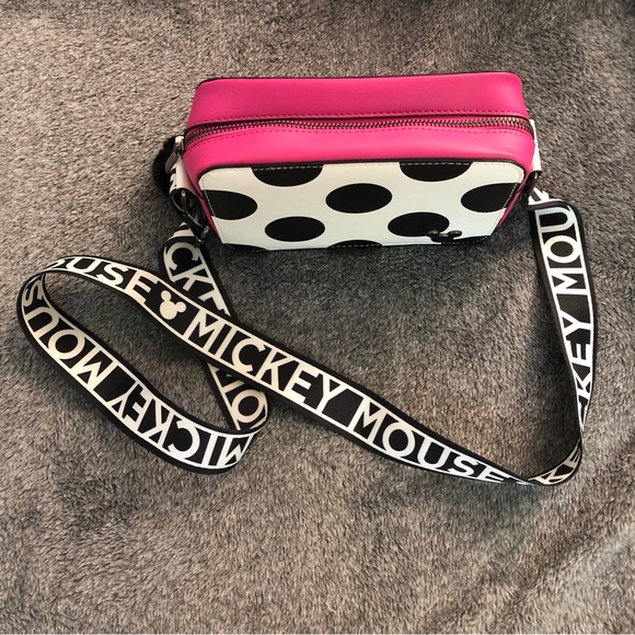 Disney Mickey Mouse Pink Black and White Polka Dot Adjustable Crossbody Bag - Picture 2 of 9